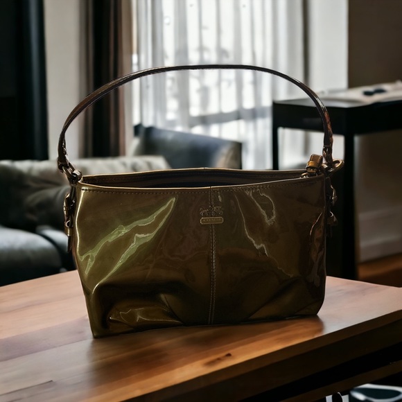 Coach Handbags - Coach Madison Patent
Leather Demi Small Pleated
Pewter Handbag Pouch
46619